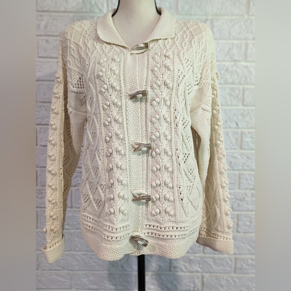 Yarnworks Sweaters - Vintage Yarnworks Handknitted Cardigan Sweater Sz M Horns Tooth Button-Up Ramie